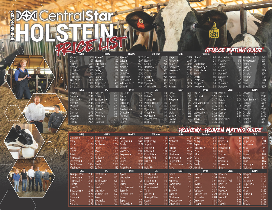 CentralStar December 2024 Holstein Price List