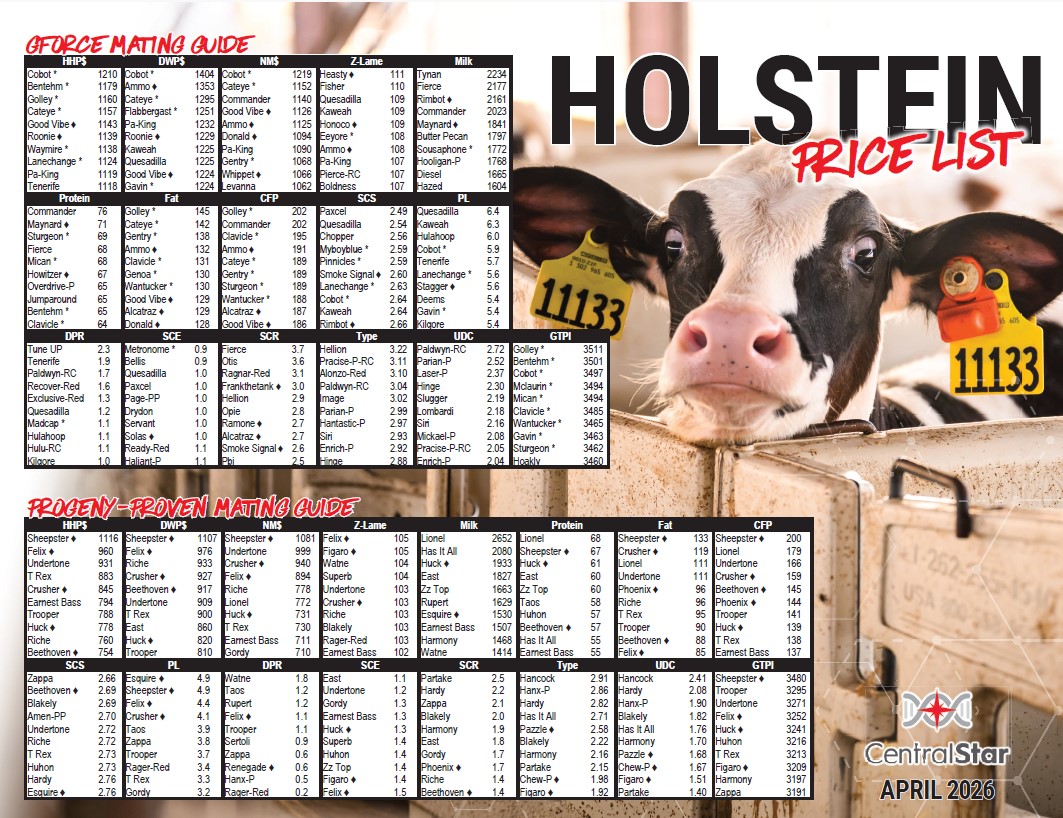 CentralStar April 2026 Holstein Price List Cover Image